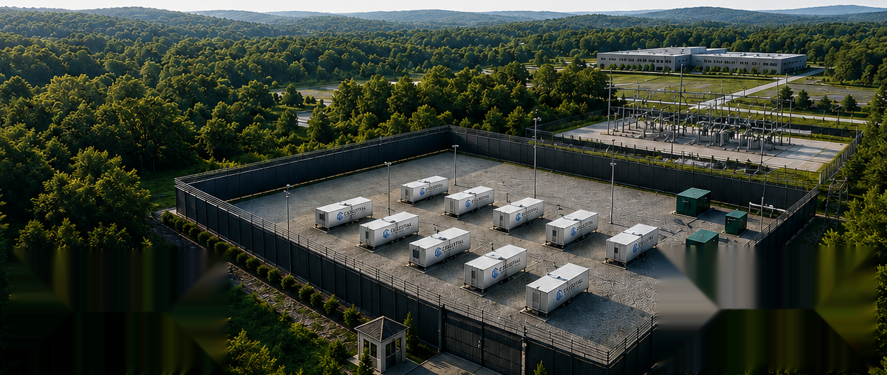 Aerial view of Celestial Compute's Alabama facility surrounded by forest