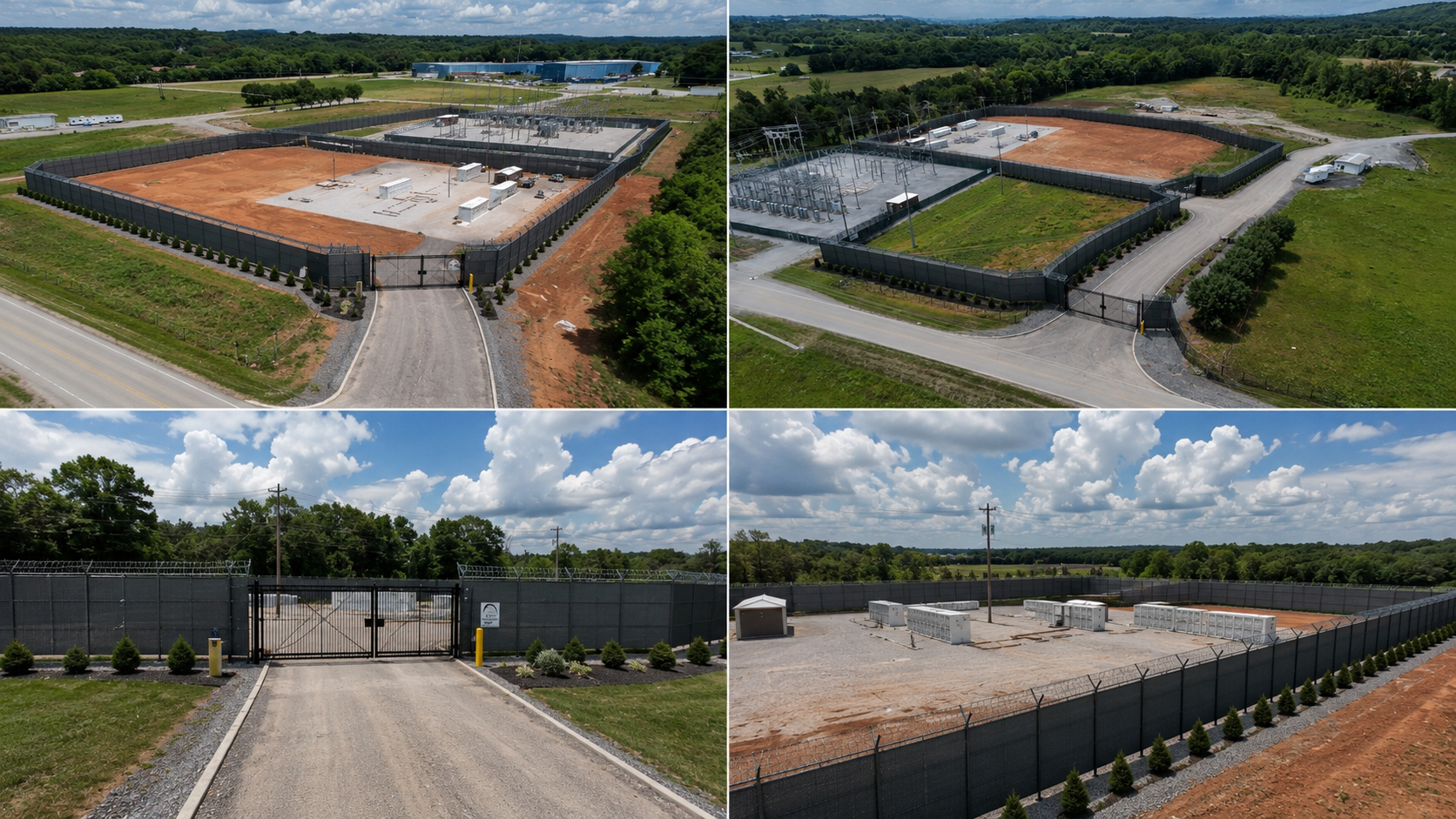 Celestial Compute Alabama site: aerial views, perimeter fencing, and secure gate